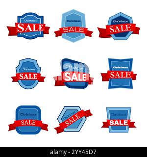 Nine colorful Christmas Sale badges on white background. Vector illustration. Stock Vector