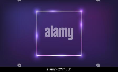 Neon square frame with shining effects on dark background. Empty glowing techno backdrop. Vector illustration. Stock Vector