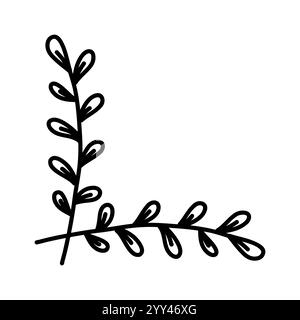 Simple Doodle Corner Frame with Botanical Elements for Scrapbooking, Stationery, Logo Design, and Minimalist Branding Stock Vector