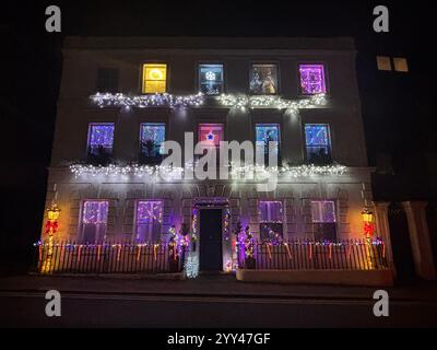 Christmas lights on a house on Sheet Street in Windsor, Berkshire. Picture date: Wednesday December 18, 2024. Stock Photo