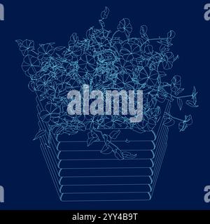 Garden isometric view flowers bed isolated concept. Vector contour graphic design illustration Stock Vector