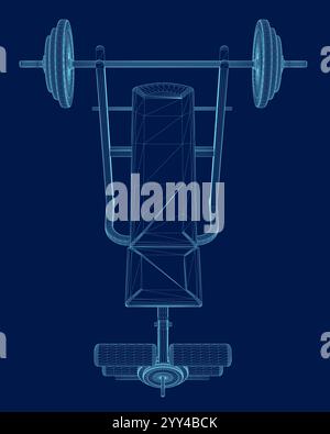 Bench Press wireframe, Vector Illustration. Top view Stock Vector