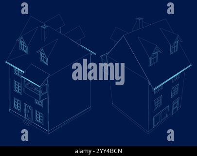 Outline building isometric style set. Vector illustration Stock Vector