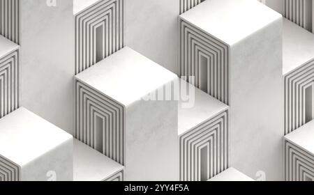 Illustration of a minimalist 3D geometric pattern featuring a box stairs theme Ideal for wallpaper design, this image blends symmetry and depth for a Stock Photo