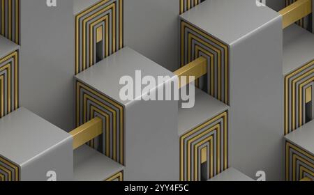 This illustration features a 3D geometric pattern with a box stairs theme, ideal for wallpaper design The intricate arrangement of shapes creates a mo Stock Photo