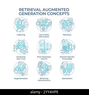 Retrieval augmented generation soft blue concept icons Stock Vector