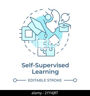 Self supervised learning soft blue concept icon Stock Vector