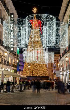 Street adorned with Christmas lights, Madrid, Spain Stock Photo