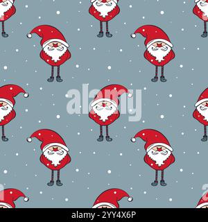 Santa Claus pattern, hand drawn gnome with snowflake, on soft background. Vector illustration Stock Vector