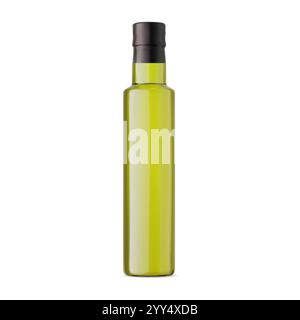 Olive oil bottle green glass vector mockup. Realistic 3d illustration of natural vegetarian extra virgin vegetable oil jar for mediterranian or italia Stock Vector