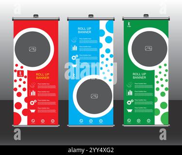 Roll up banner design, Roll up brochure flyer banner design template vector, abstract background, modern x-banner, rectangle size. Stock Vector