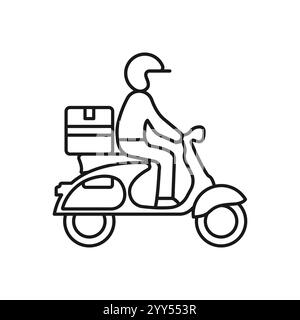 Shipping fast delivery man riding motorcycle icon symbol, Pictogram flat outline design for apps and websites, Track and trace processing status, Isol Stock Vector