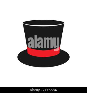 magic hat, gentleman hat cylinder with ribbon icon, symbol, design. vector illustration isolated on white background. Stock Vector