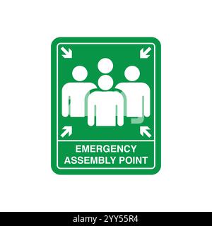 Emergency evacuation assembly point sign, gathering point signboard, vector illustration. Stock Vector