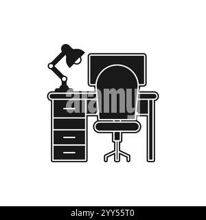 table, computer, computer table, lamp, pc, table lamp, desk table desktop workplace icon Stock Vector