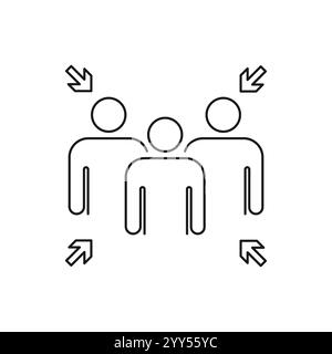 Assembly point linear icon. Gathering location, evacuation from dangerous situation. Fire safety. Thin line customizable illustration. Contour symbol. Stock Vector