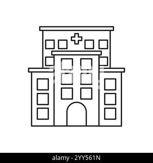 Hospital line icon, outline vector sign, linear style pictogram isolated on white. Medical building symbol, logo illustration. Stock Vector