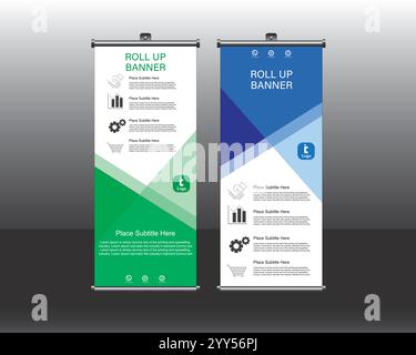 Roll up banner design, Roll up brochure flyer banner design template vector, abstract background, modern x-banner, rectangle size. Stock Vector