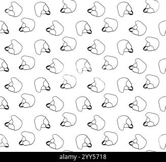 Winter sports ski helmet seamless pattern design. Graphic line Hand drawn vector illustration. Ski, poles, protective helmet, suit, goggles design, sn Stock Vector