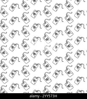 Ski pass seamless pattern in graphic line style isolated on white background. Ski resort pattern stock vector illustration. Stock Vector