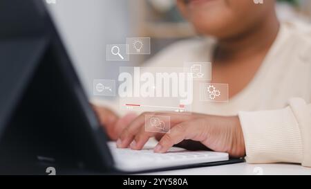 Concept of online education, Person use online education training and learning webinar on internet for personal development and professional qualifica Stock Photo