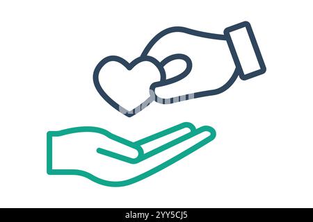 Caring icon. line icon style. hand giving with heart. icon related to charity. donation elements vector illustration Stock Vector