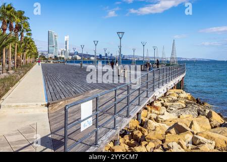 One of the wooden piers along the promenade at Limassol, Cyprus Stock Photo