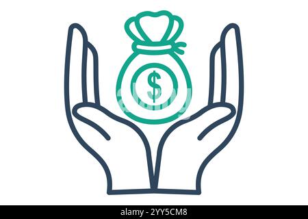 Fundraising icon. line icon style. hand with money bag. icon related to charity. donation elements vector illustration Stock Vector