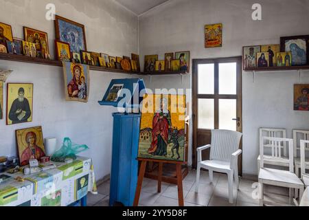 Interior of the small church of Ayia Marina, set in the vineyards surrounding the small village of Kathikas, Cyprus Stock Photo