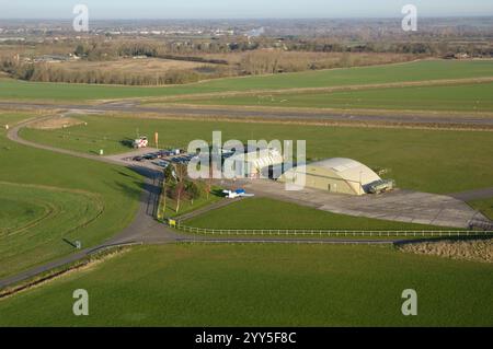 Aerial view of Old Buckenham airfield, Norfolk, UK Stock Photo