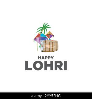 Indian Punjabi festival of lohri celebration fire background with decorated drum and bonfire with festival elements. vector illustration design. Stock Vector