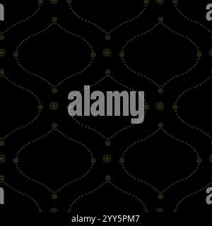 Seamless pattern with golden floral ogee geometrical motifs on a black background Stock Vector