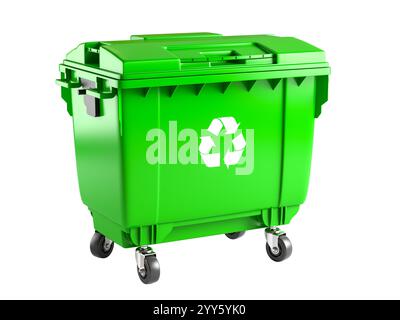 Green container showing recycling symbol on transparent background 3d Stock Photo