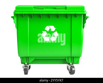 Green plastic container showing recycling symbol 3d Stock Photo