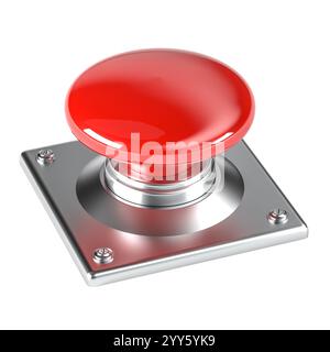Shiny red button metal base with transparent background 3d Stock Photo
