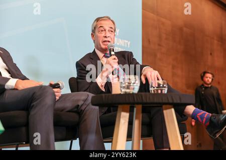 Nigel Farage, Reform UK Party founder , Member of Parliament Clacton, speaks to press, UK Stock Photo