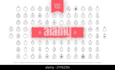 100 Christmas Ball Icons, Happy New Year Brushes Stock Vector
