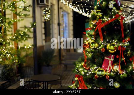 Tree decorated with Christmas decorations Stock Photo