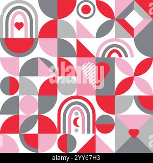 Geometric Love Valentines Day Bauhaus Pattern Stock Vector