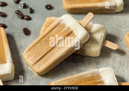 Cold Frozen Thai Iced Coffee Popsicles with Cream Stock Photo