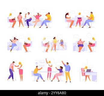 Psychologist working with various disorders set. Family and individual therapy. Psychological support for children and the elderly. Corporate and pall Stock Vector