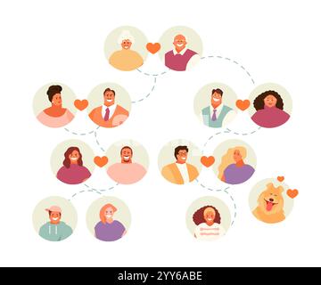 Family tree for several generations. Parents, children and relatives vector illustration on a white background Stock Vector