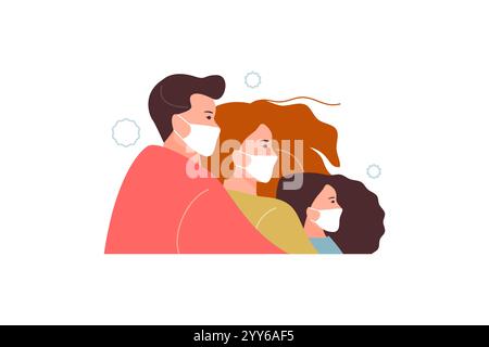 Family in protective masks. Stop coronavirus prevention vector banner Stock Vector