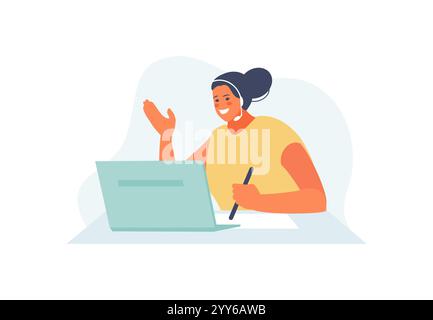 Girl call center assistant. Customer support, hotline vector illustration Stock Vector