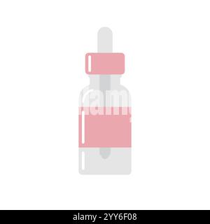 Vector flat cartoon pink oil essence bottle isolated on white background Stock Vector