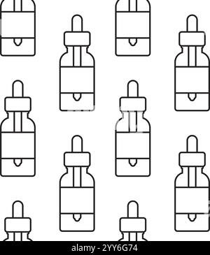 Vector seamless pattern of flat outline oil essence bottle isolated on white background Stock Vector