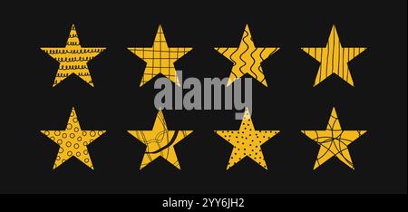 Set of doodle textured vector stars Stock Vector