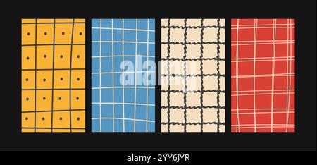 Set of Abstract Vector Grid Patterns in Bold Colors Stock Vector