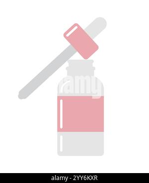 Vector flat cartoon pink open oil essence bottle isolated on white background Stock Vector