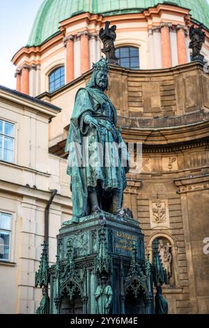 Bronze Neogothic statue of Charles IV in Krizovnicke namesti, Stare Mesto (Old Town), Prague, Czechia Stock Photo